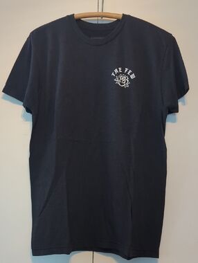 The Few Black Crew Neck Short Sleeve Tee with Chest Rose Graphic